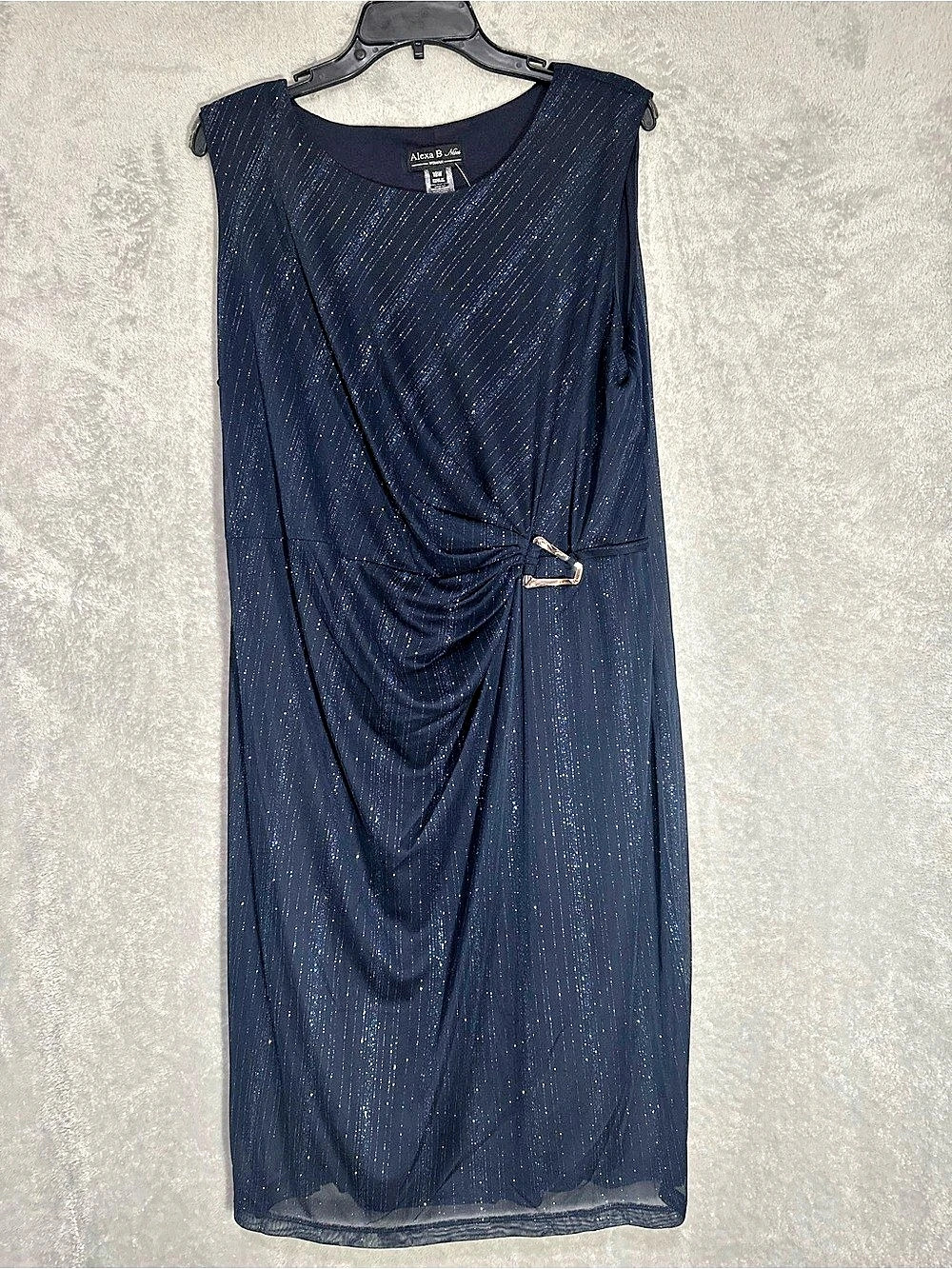 Alexa B Nites Women's Shimmer Ruched Maxi Dress Black & Blue 18W NWT
